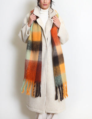 Check Print Fluffy Knit Scarf