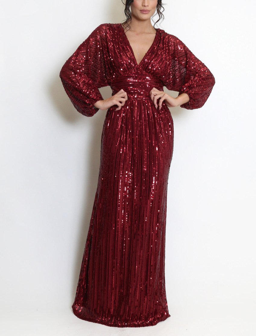 Sequin V Neck Maxi Dress