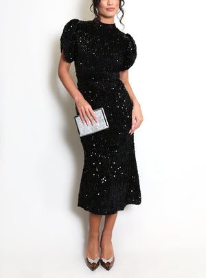 Open Back Sequin Midi Dress