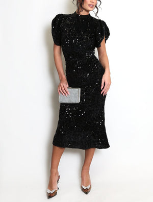 Open Back Sequin Midi Dress