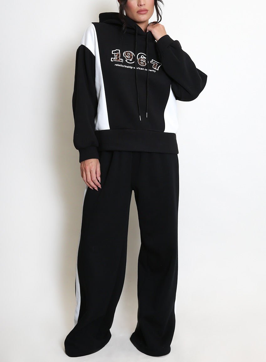 Two Tone Hoodie And Wide Leg Jogger Set