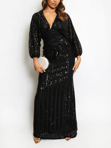 Sequin V Neck Maxi Dress