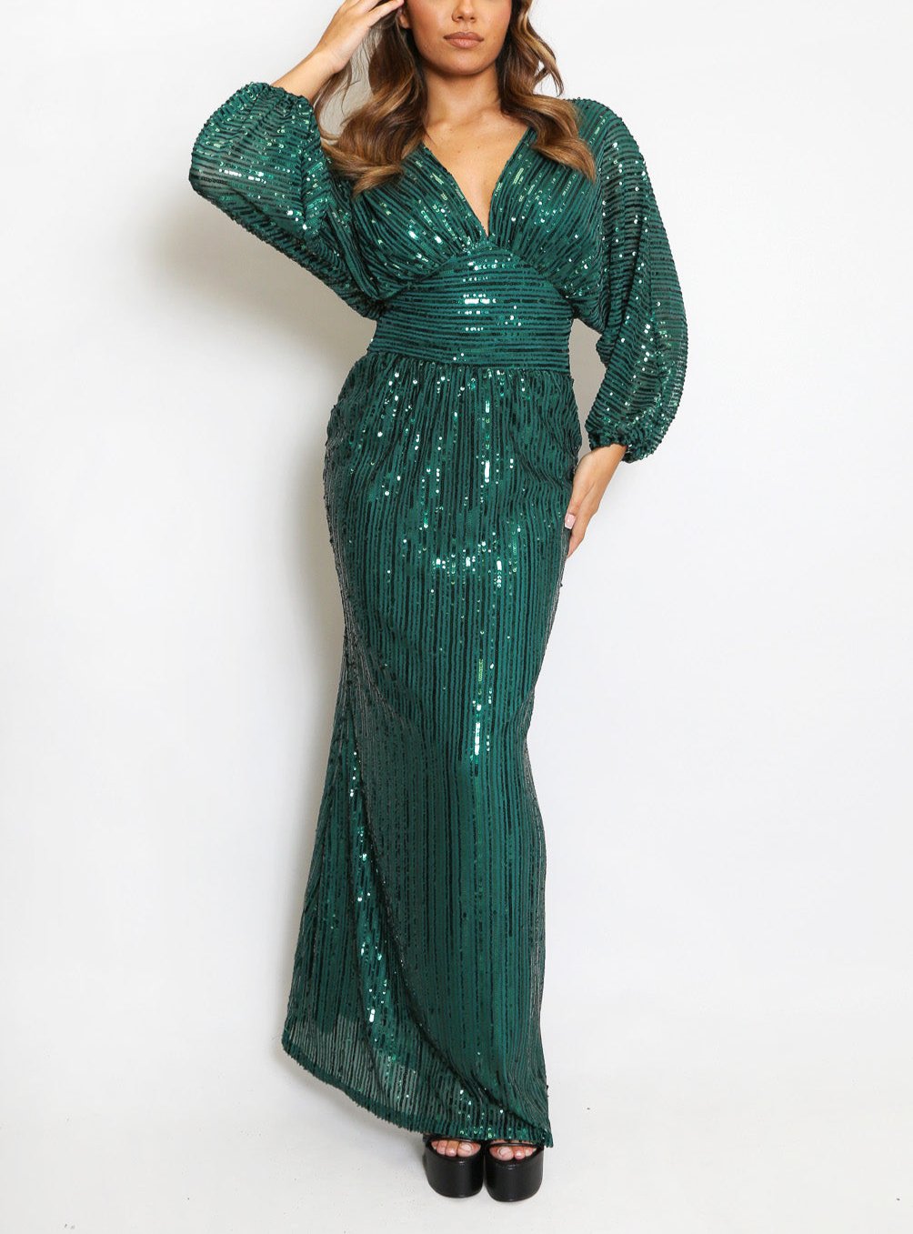 Sequin V Neck Maxi Dress