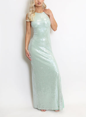 Sequin Halter Neck Maxi Dress