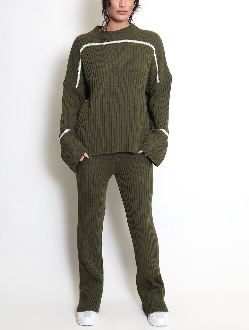 Ribbed Knit Jumper And Trouser Set