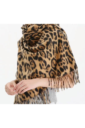 Leopard Print Tassel Scarf