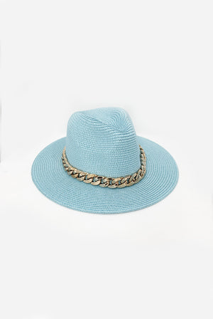 Woven Fedora Hat With Chain