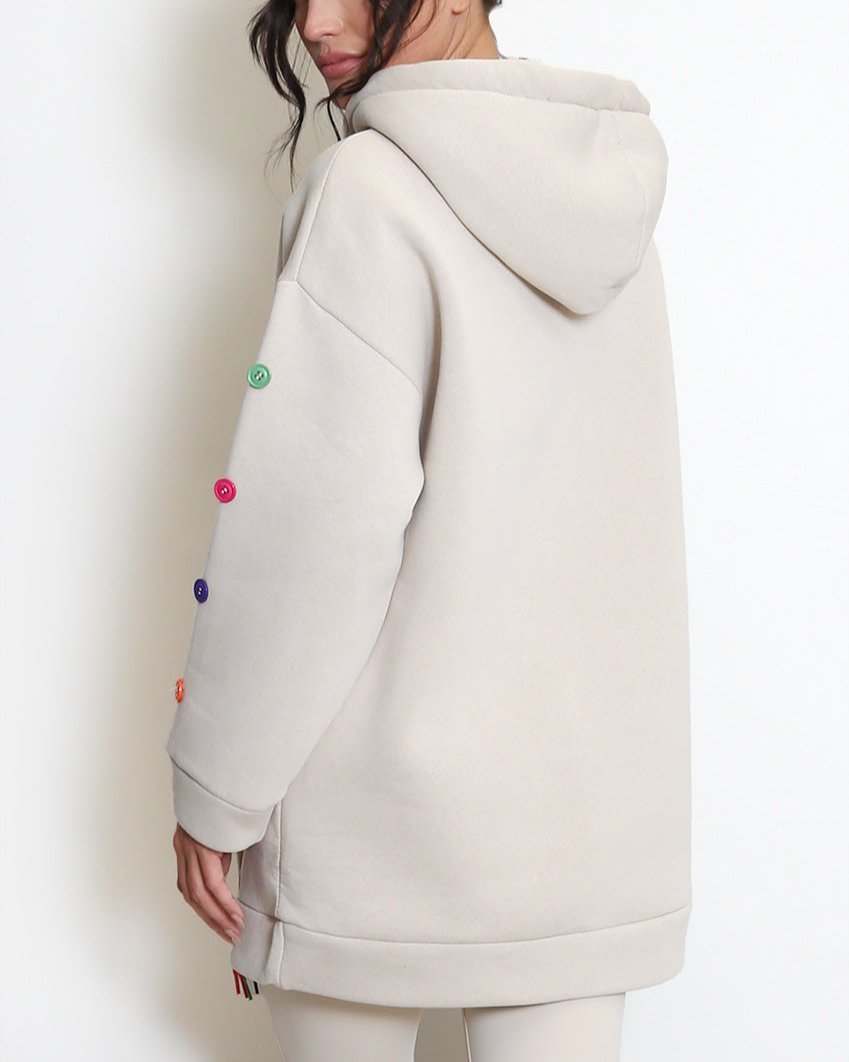 Button Sleeve Oversized Hoodie