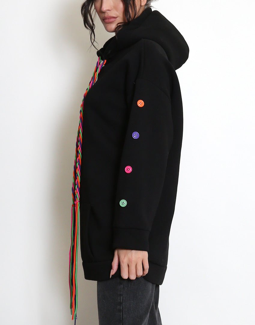 Button Sleeve Oversized Hoodie