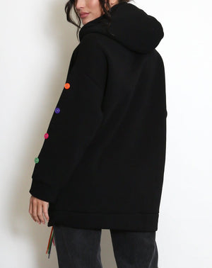 Button Sleeve Oversized Hoodie