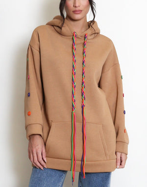 Button Sleeve Oversized Hoodie