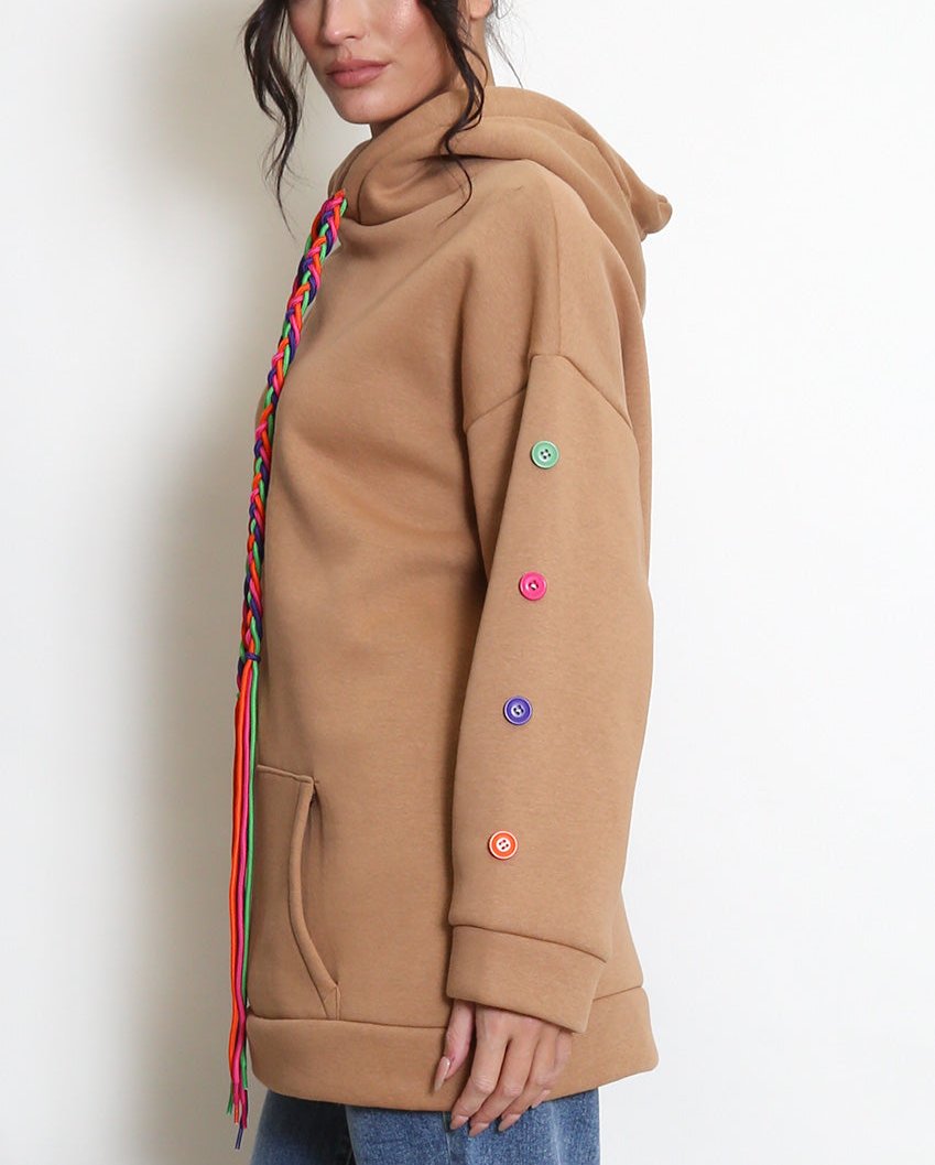 Button Sleeve Oversized Hoodie