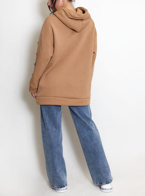 Button Sleeve Oversized Hoodie