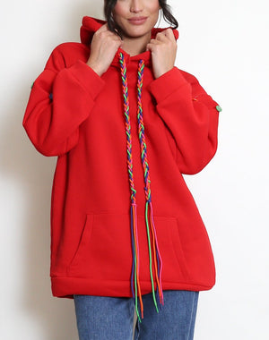 Button Sleeve Oversized Hoodie