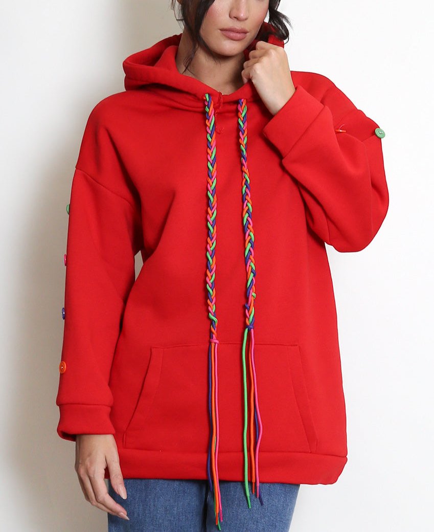 Button Sleeve Oversized Hoodie