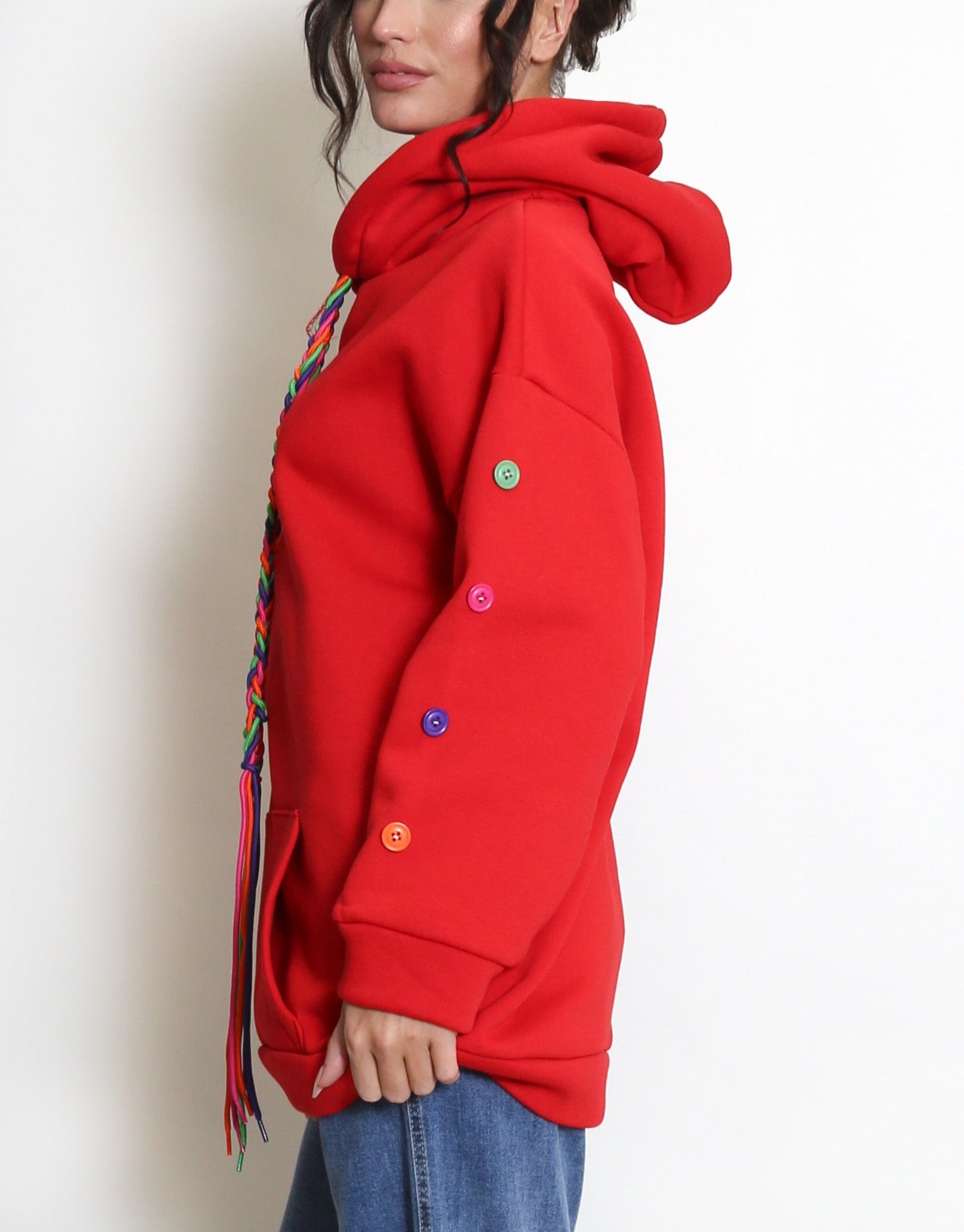 Button Sleeve Oversized Hoodie