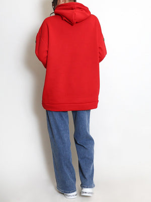 Button Sleeve Oversized Hoodie