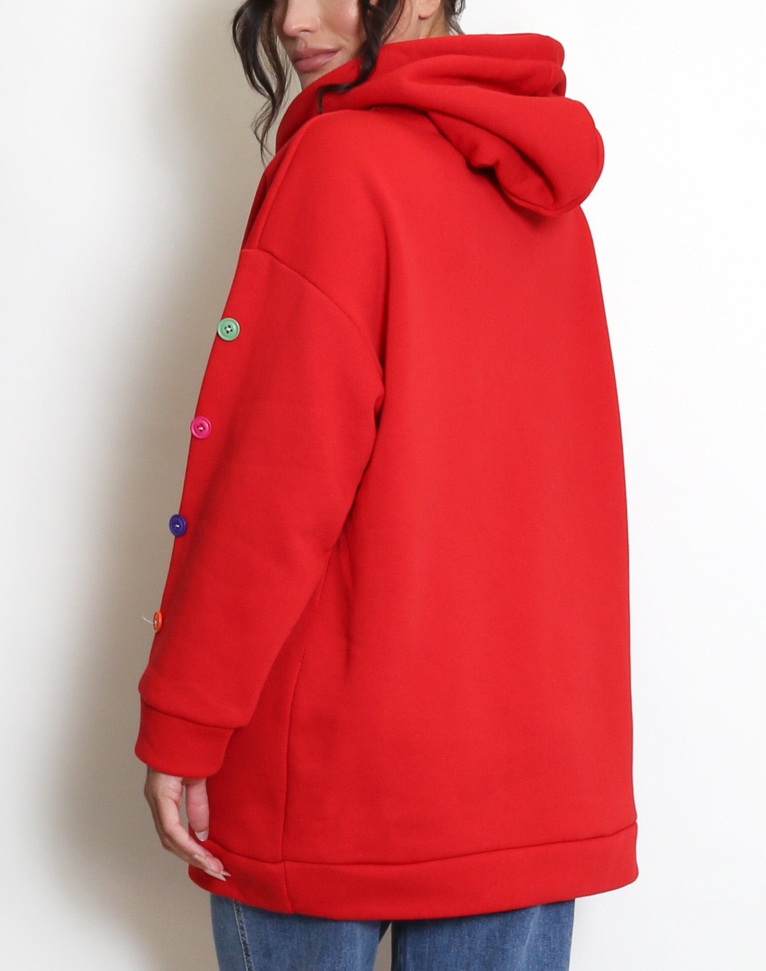 Button Sleeve Oversized Hoodie