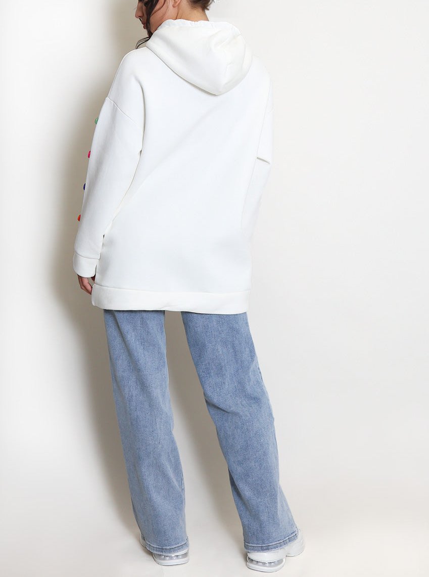 Button Sleeve Oversized Hoodie