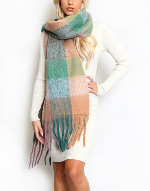 Check Print Fluffy Knit Scarf