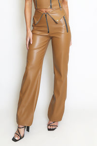 Fold Over PU Wide Leg Trouser