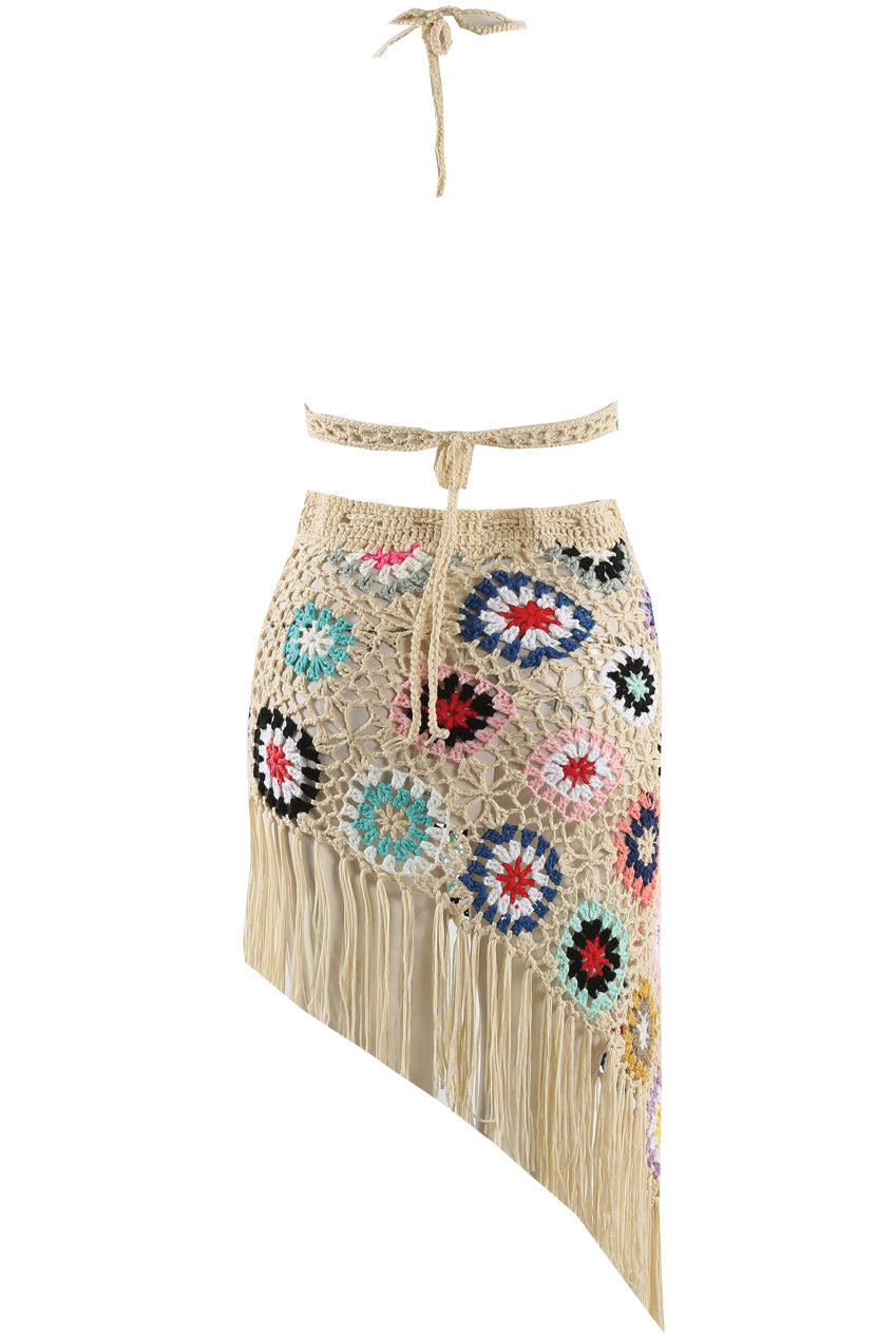 Crochet Bralette And Tassel Skirt Set