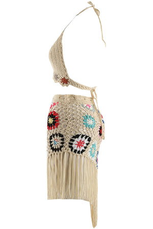 Crochet Bralette And Tassel Skirt Set