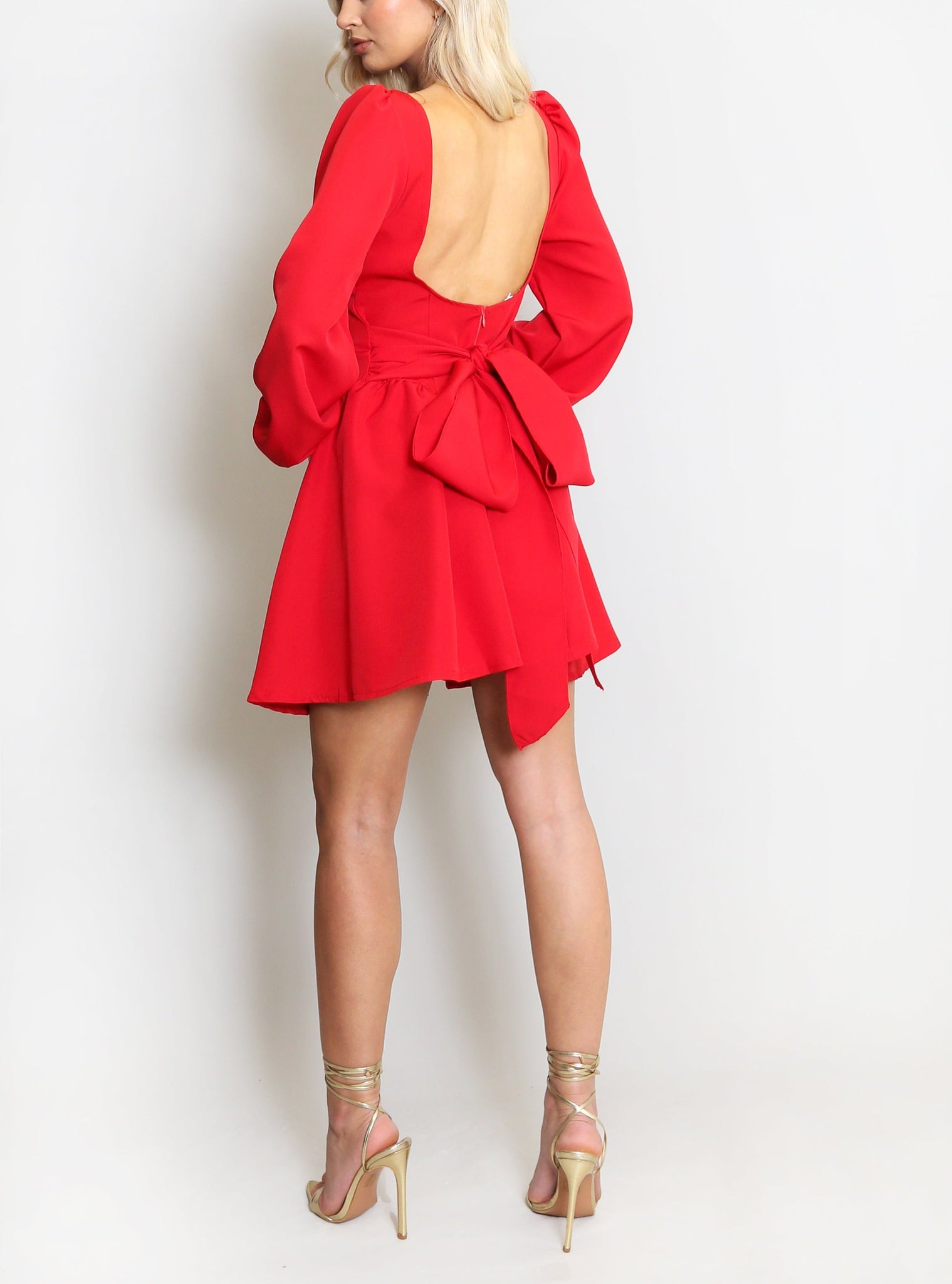 Long Sleeve Bow Back Skater Dress