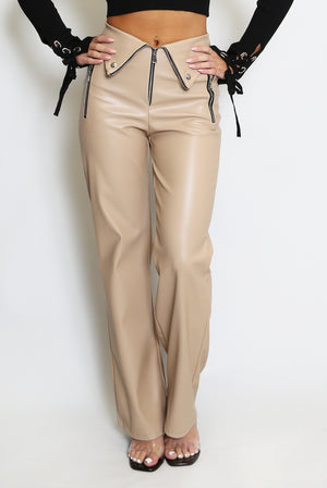 Fold Over PU Wide Leg Trouser