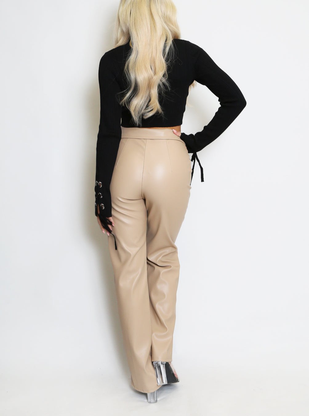 Fold Over PU Wide Leg Trouser