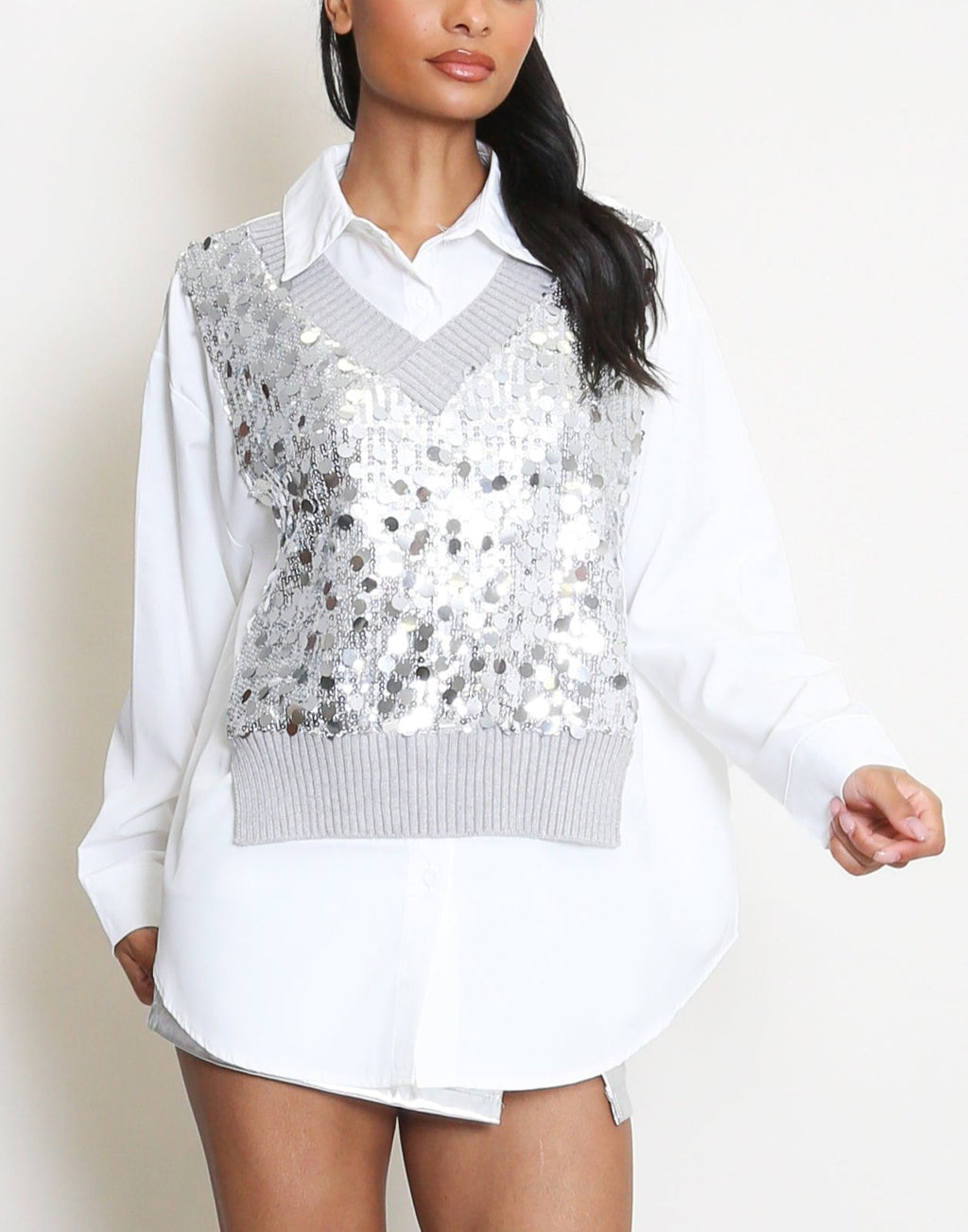 Sequin Front Sweater Shirt