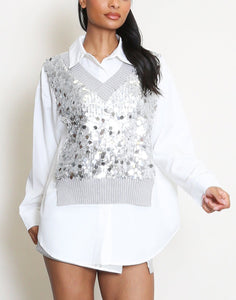 Sequin Front Sweater Shirt