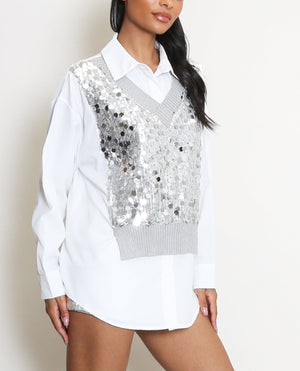 Sequin Front Sweater Shirt