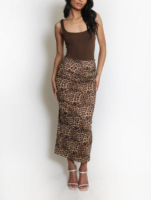 Ruched leopard Midi Skirt