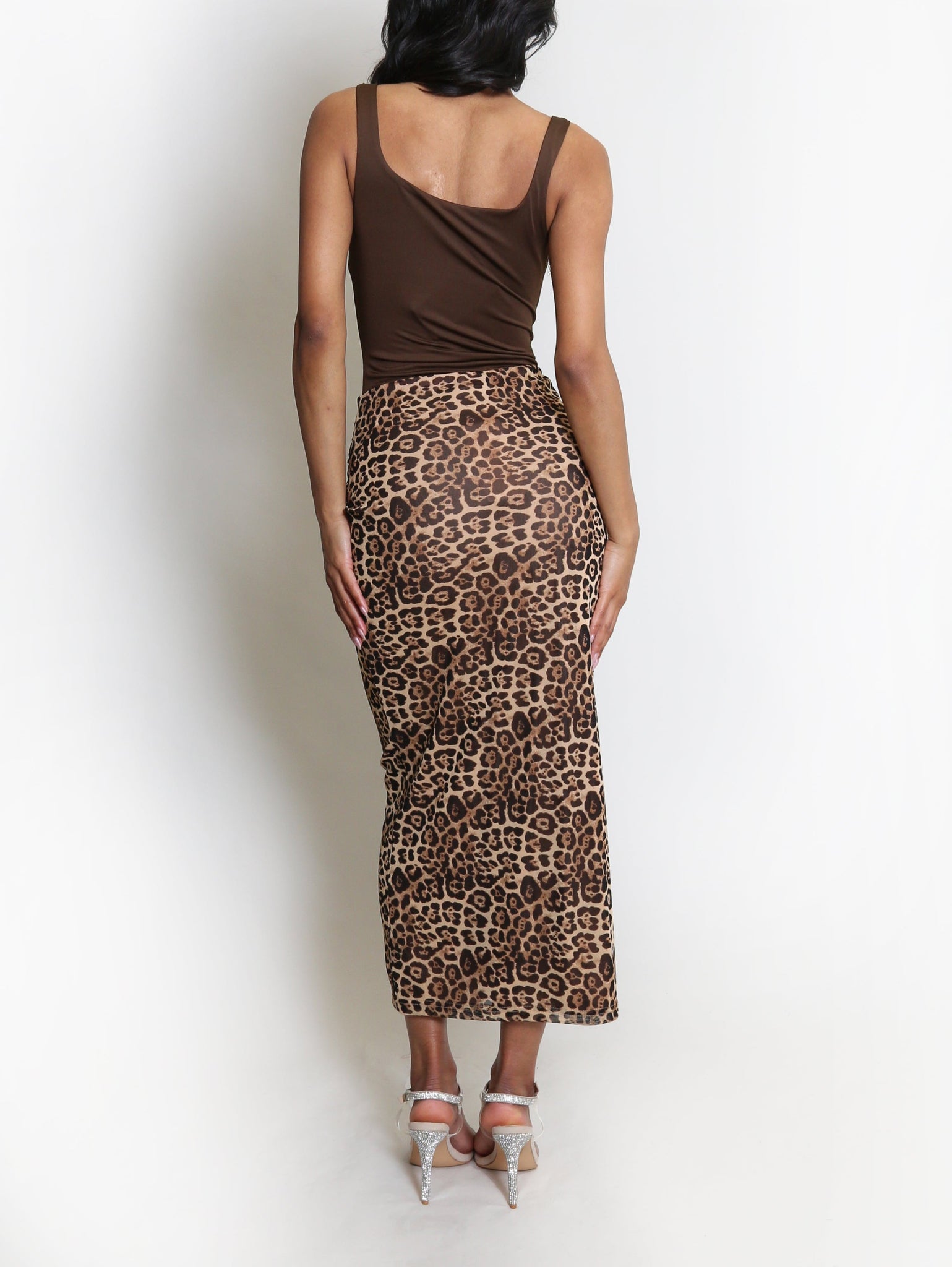 Ruched leopard Midi Skirt