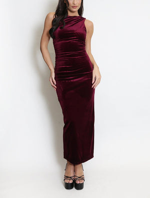 Velvet Ruched Maxi Dress