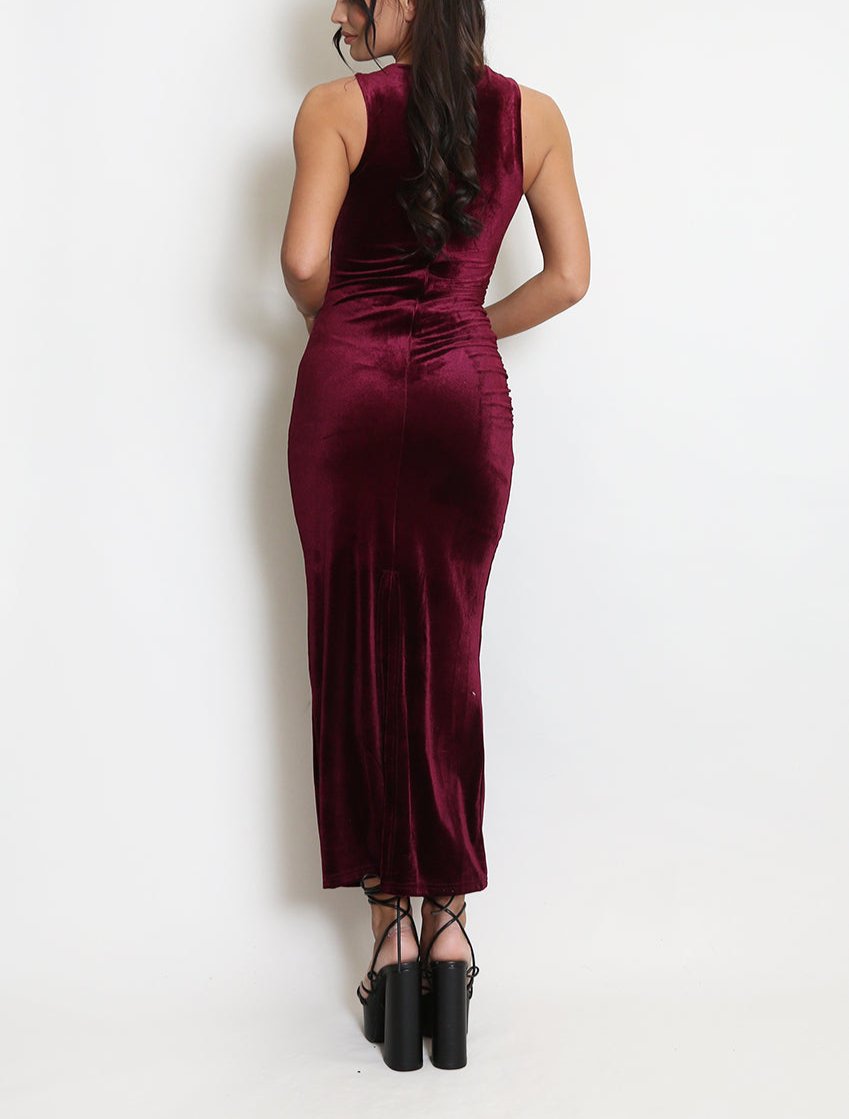 Velvet Ruched Maxi Dress