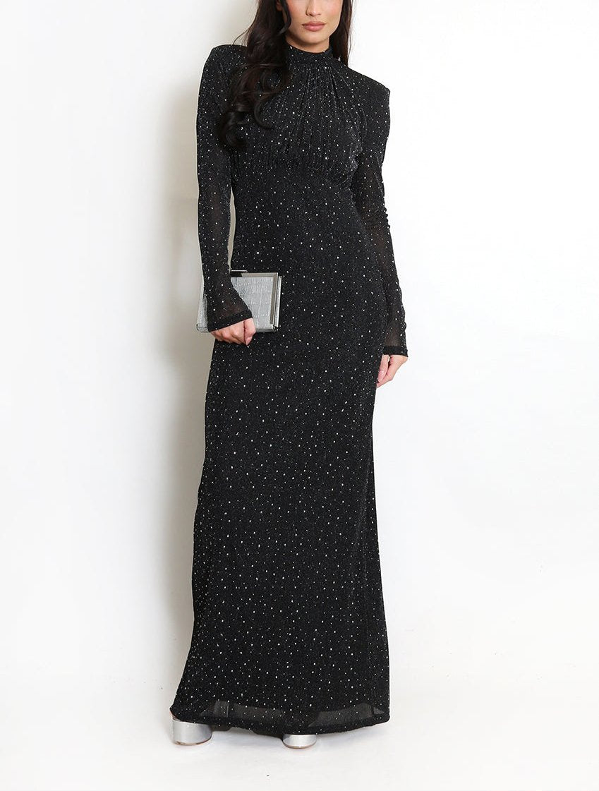 Embellished Long Sleeve Maxi Dress