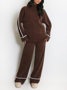 Contrast Seam Knitted Loungewear Set