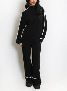 Contrast Seam Knitted Loungewear Set