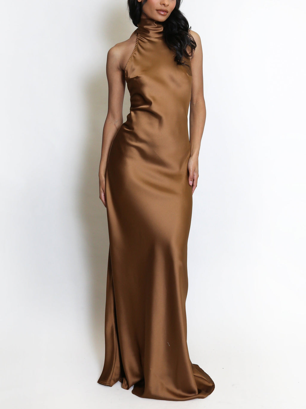 Satin Halter Neck Maxi Dress