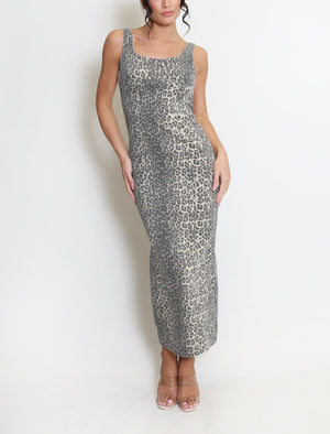 Leopard Print Denim Maxi Dress