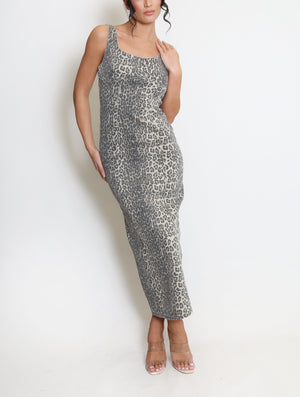 Leopard Print Denim Maxi Dress