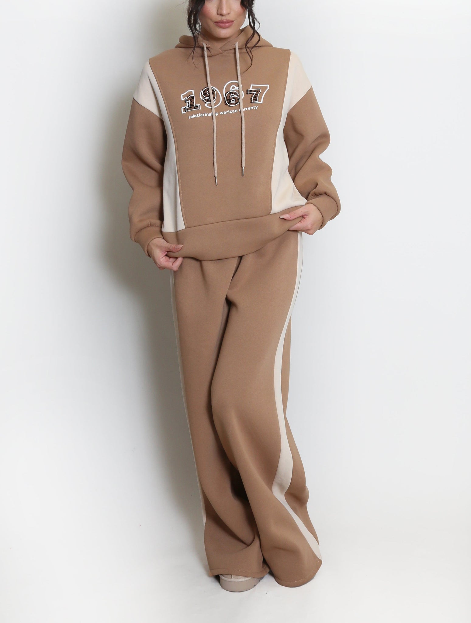 Two Tone Hoodie And Wide Leg Jogger Set