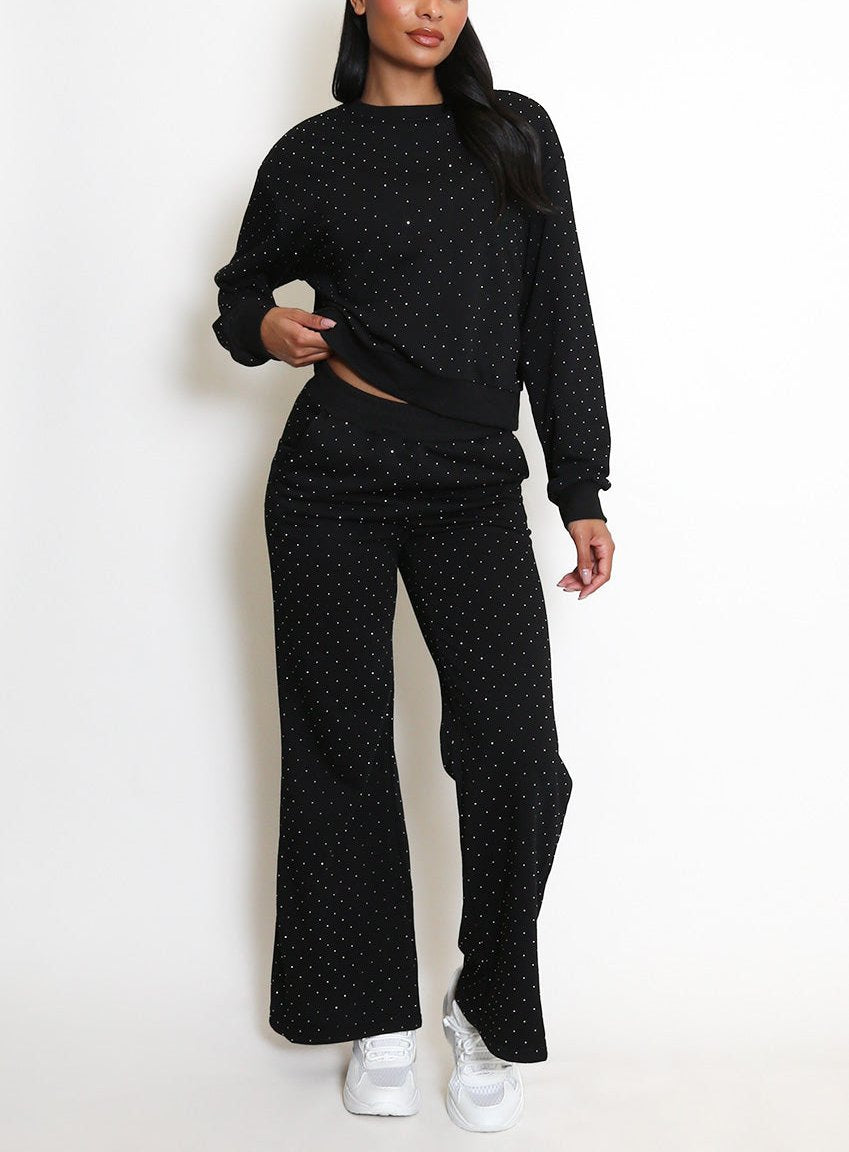 Studs Sweatshirt & Wide Leg Trousers