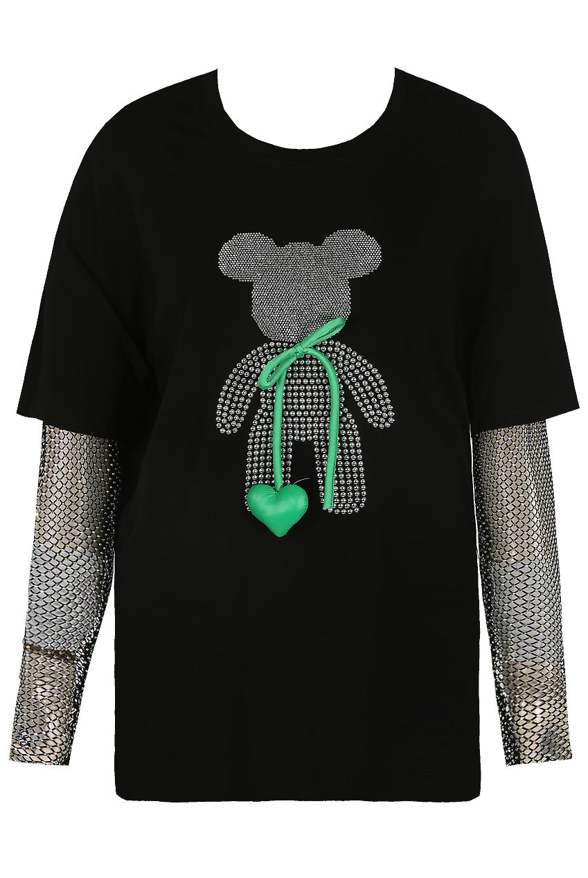 Teddy Bear Mesh Sleeve T-Shirt