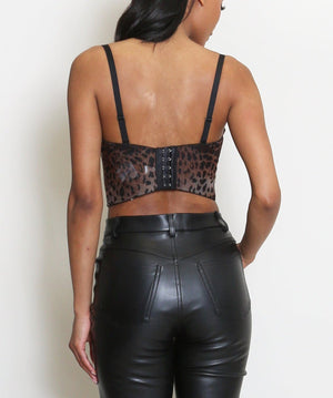 Mesh Leopard Corset Crop Top