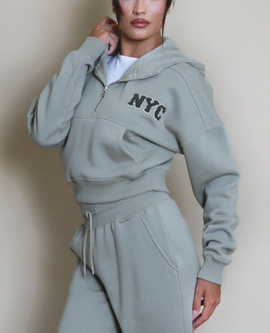 NYC Hooded Cropped Sweatshirt And Wide Leg Jogger Set