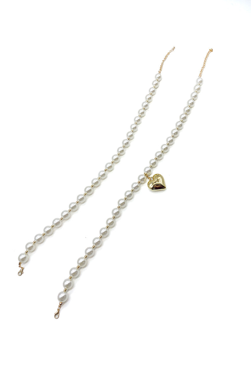 Double Pearl Necklace With Heart Pendant