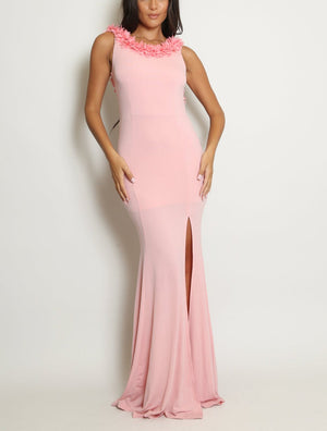 Petals Trim Leg Slit Maxi Dress